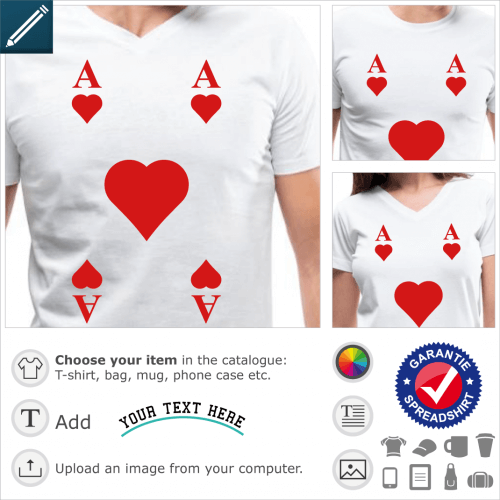 Ace of hearts t-shirt. Ace of hearts to customize, 4 corner card design.