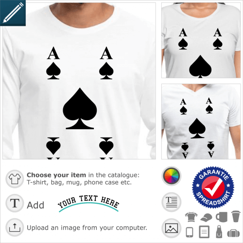 Ace of spades t-shirt. AS of spades to be printed on poker t-shirt or personalized mug.