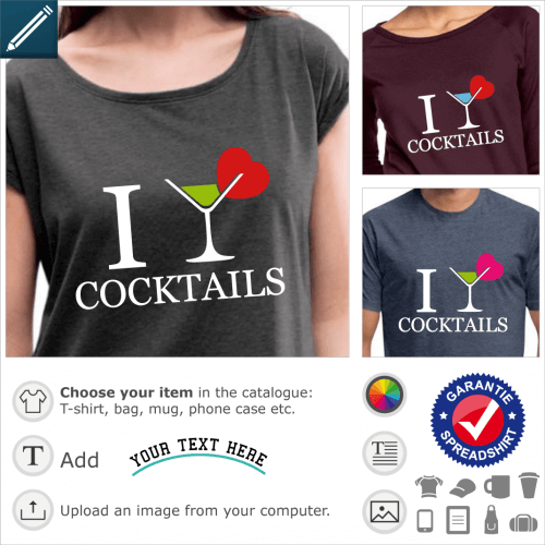 Alcohol cocktail t-shirt. I love alcohol, stylized cocktail glass and heart decoration.