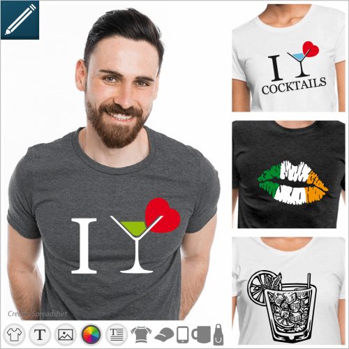 Personalized alcohol t-shirt. Create an online aperitif t-shirt, print a cocktail t-shirt or a drinking joke.
