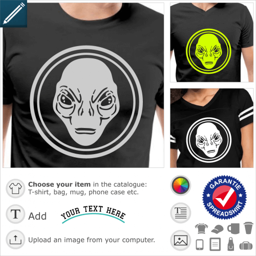 Alien circle t-shirt. Alien surrounded by a circle, a science fiction and geek customizable design.
