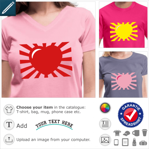 Anime heart t-shirt. Heart surrounded by rays in Japanese style, an anime and I love design.