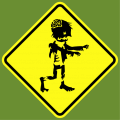 Funny road sign with a zombie character.