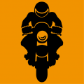 Stylized biker designed in solid design and cut-outs in customizable vector format.