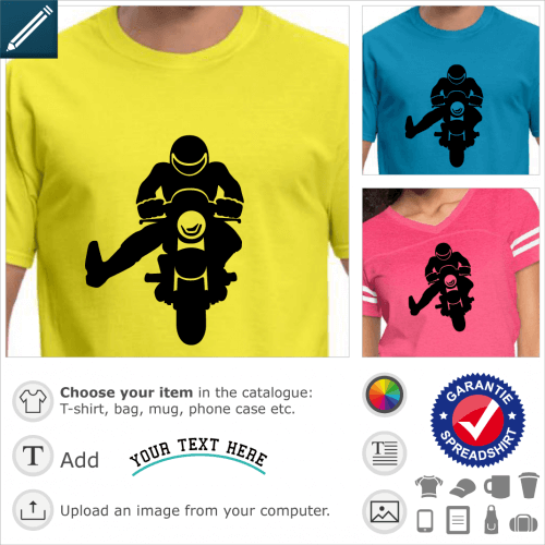Biker t-shirt. Thanks from biker foot in the air, a motorcycle design one color to print online.
