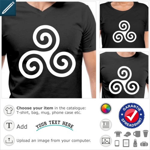 Basic triskelionl, Celtic triskelion with 3 thin spiral branches, symbol in vector plot to be printed on t-shirt.