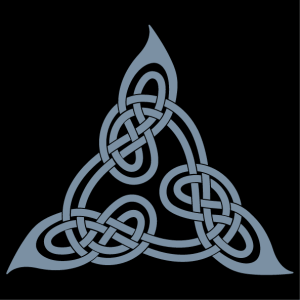 Celtic triangle design adapted from Lindisfarne's book, with intertwined loops.
