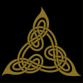 Celtic triangle adapted from Lindisfarne's book composed of symmetrical Celtic loops.