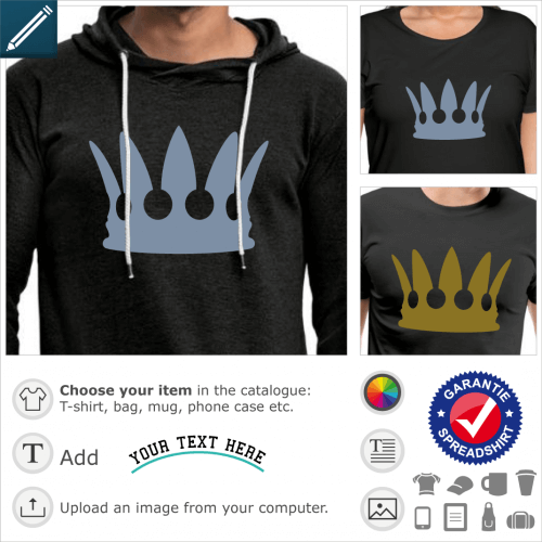 Crown t-shirt. Stylized royal crown to be printed in gold or silver.