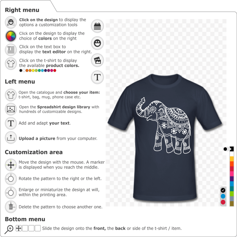 Elephant T-shirt decorated with features to design online 