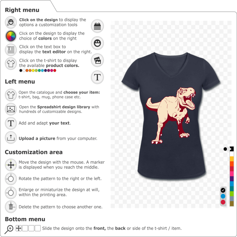 Opaque 3-color dinosaur design to print on t-shirt. Tyrannosaurus rex stylized. Create a t-rex t-shirt