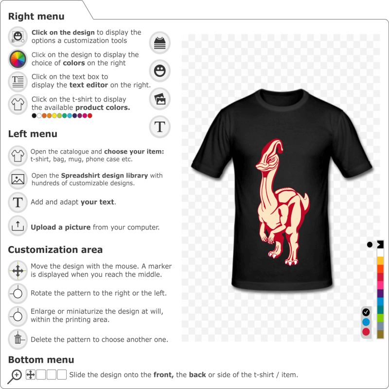 Duck-billed dinosaur t-shirt, to personalize and print online. Add text, choose colors.