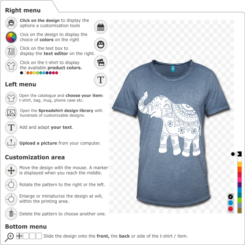 Elephant decorated personalized to be printed on t-shirt