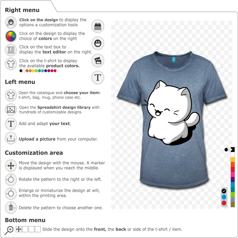 Kawaii cat in 3 colors to be printed online. Opaque kitten to customize.