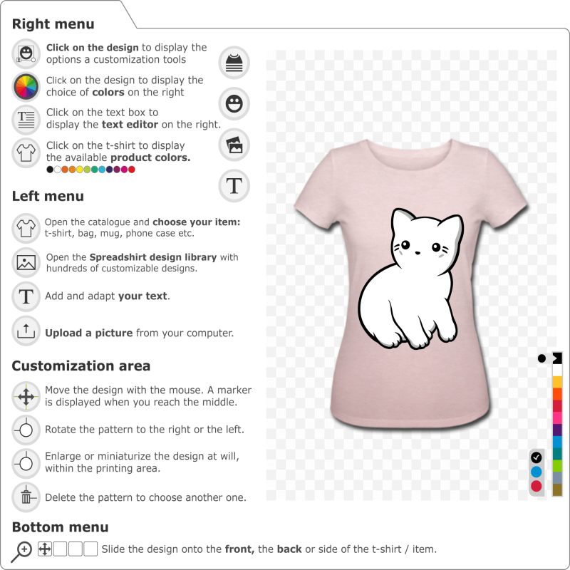Personalize a kawaii cat t-shirt with this profile kitten with editable colors.