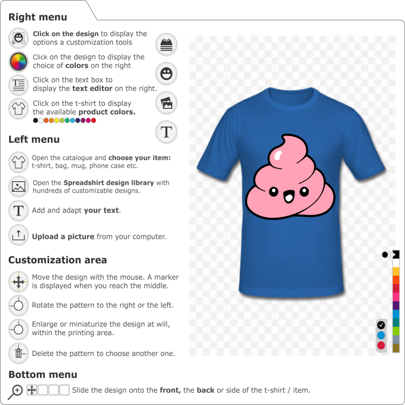 Funny poop Emoji designed in kawaii style to print on t-shirt. Kawaii poop to customize.