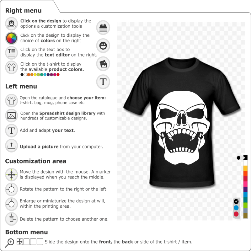 Personalize a skull t-shirt with this stylized skull with a sneering expression, head thrown backwards.