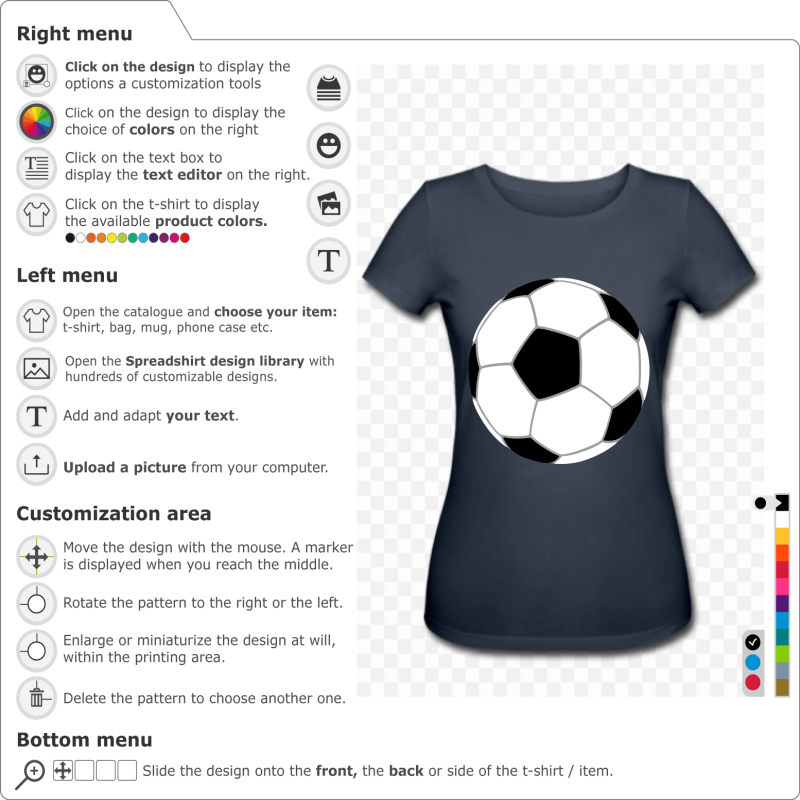 Personalize a soccer t-shirt with this simple tricolor ball designed in solid white and black and grey lines, without contours.