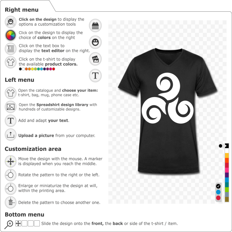triskelionl T-shirt in 3 portions with wheelbases to print yourself online 