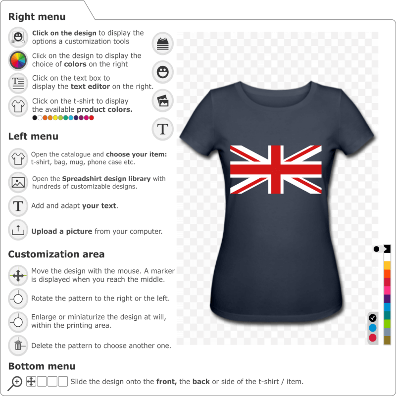 Create your custom UK t-shirt with this flag of Great Britain in vector format, composed of orthogonal and diagonal red and white crosses.