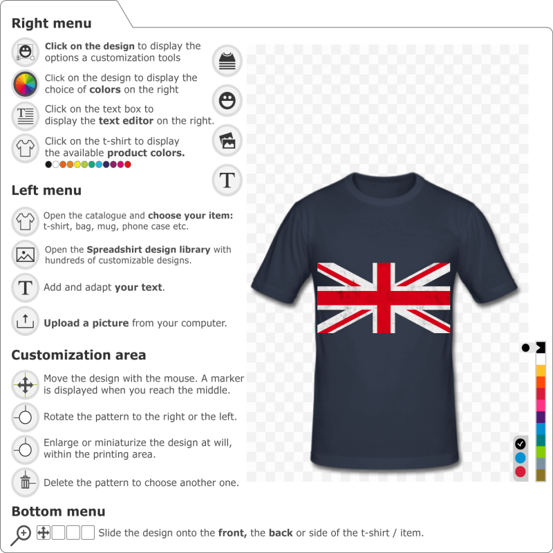 Vintage English flag customizable, create a union jack t-shirt