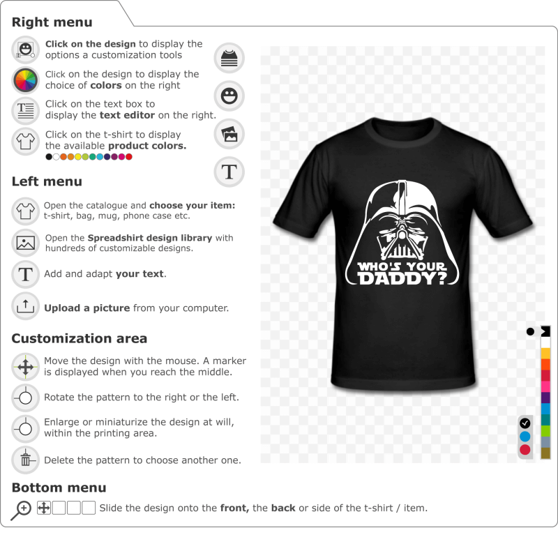 Funny Darth Vader t-shirt to customize online. Who's your Daddy funny quote.