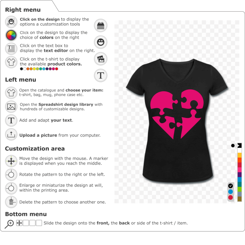 Puzzled heart. Original I love design made of 4 puzzle pieces. Customizable heart.