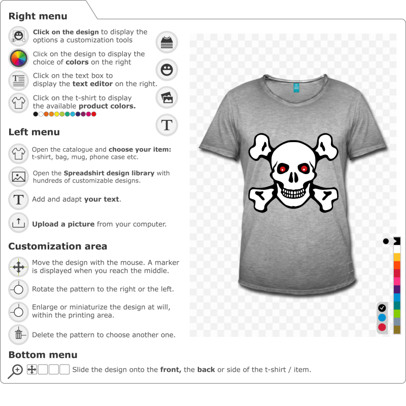 Create a red-eyed skull and crossbones t-shirt yourself 