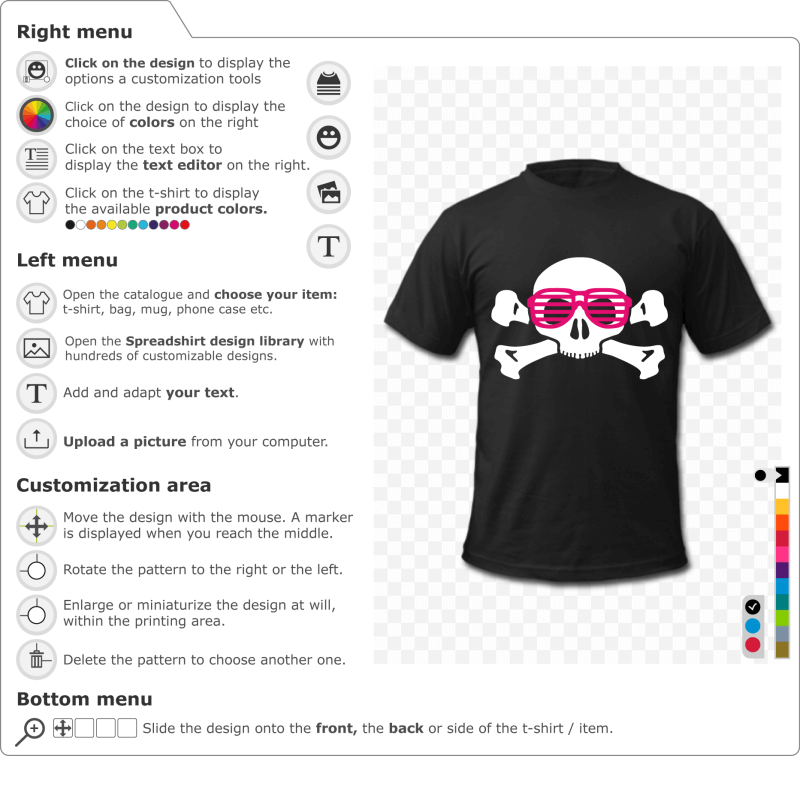 Customize a nerd skull and crossbones t-shirt to print yourself online 