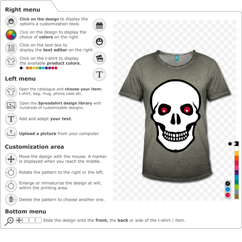 Create a red-eyed skull t-shirt online 