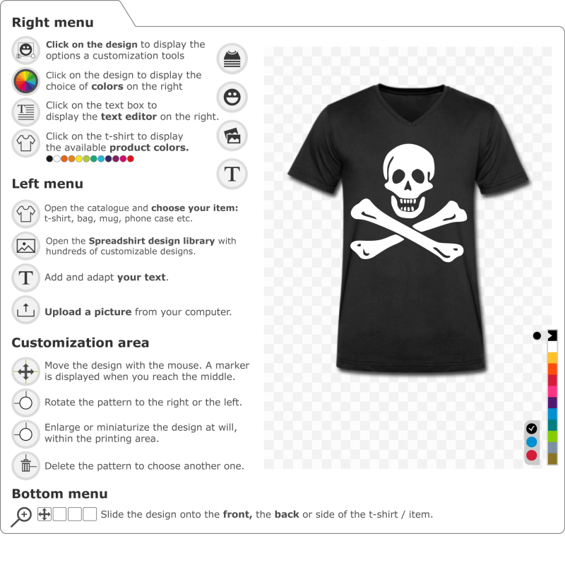 Jolly roger t-shirts with pirate flag to print 