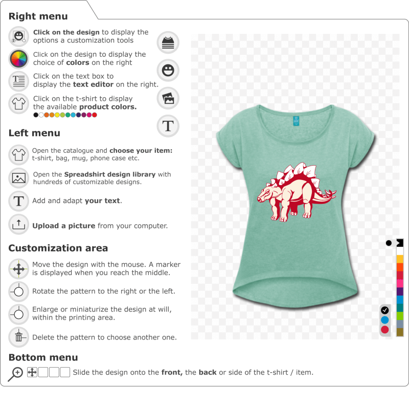 Dinosaur t-shirt to personalize yourself. Stylized Stegosaurus, dinosaur with plates on the back. Create a stegosaurus t-shirt.