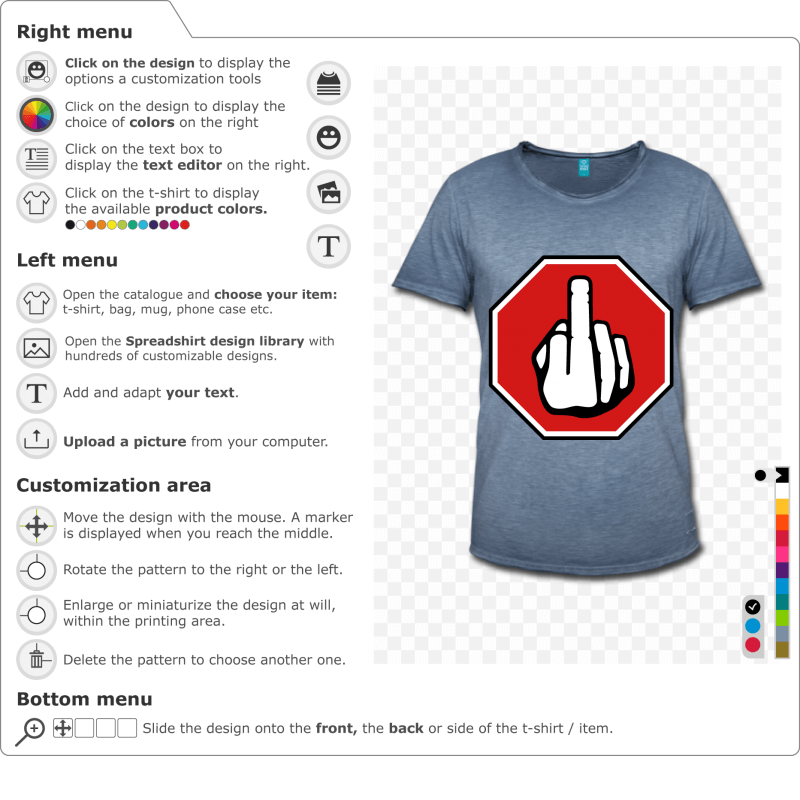 Stop middle finger, a design in the shape of a road sign with a middle finger pictogram. Design 3 colors to customize.