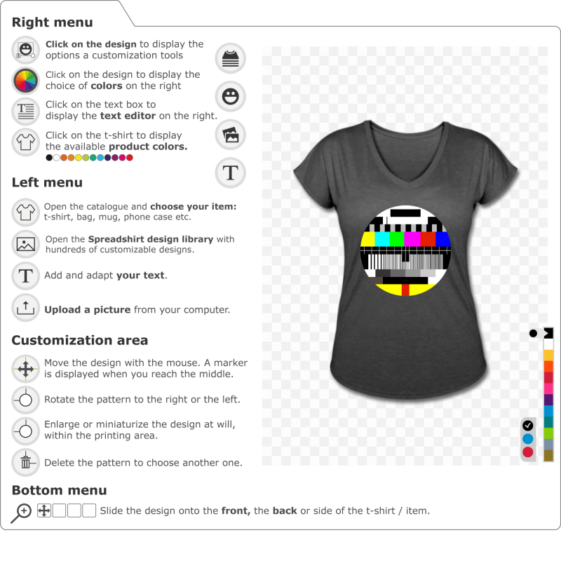 Round test card, nerd and retrogaming t-shirt to customize. Print your t-shirt, mug, tote bag online.