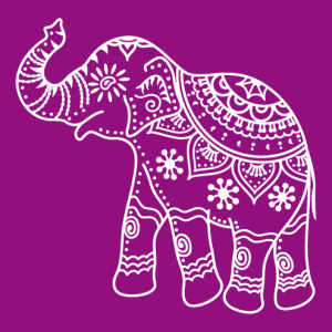 Indian elephant decorated in classic style, flat design and cut-outs.