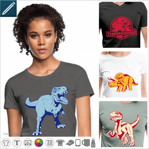 Custom dinosaur t-shirt. Create your original dinosaur t-shirt with a t-rex drawing in special vector format for online printing.