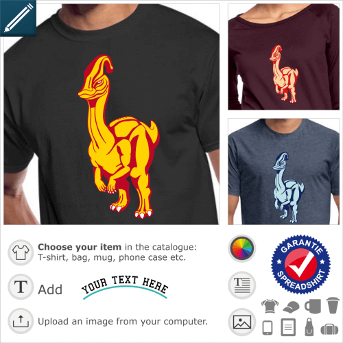 Dinosaur t-shirt, parasaurolophus to customize and print online. Create an original t-shirt with this duck-billed dinosaur.