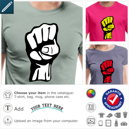 Fist t-shirt. Stylized raised fist, special revolution pictogram for t-shirt printing.