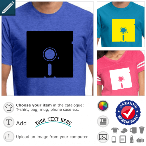 5 inch floppy disk in a stylized color to print online, nerd and retrogaming design. Special vector design for t-shirt printing. 