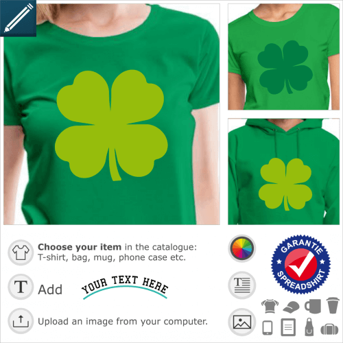 4-leaf clover shirt to personalize and print for St. Patrick's Day. Opaque plain Irish clover.