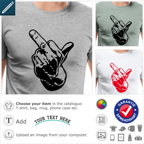 Fuck t-shirt. Fuck you, finger of the middle sylisized in one color.