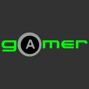 Gamer t-shirt. Gamer is written in video game typeface with the a in the form of a button.