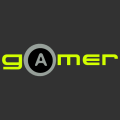 Gamer written in video game typeface with the a shaped like a button. T-shirt to customize.