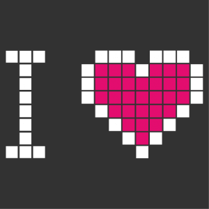 Geek t-shirt. I love geek, I love pixels, heart composed of large pixels separated by thin spaces.
