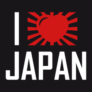 I love Japan, rounded heart and flared rays forming a rectangle.