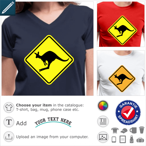 Kangaroo t-shirt. kangaroo road sign, Australia road sign to customize.