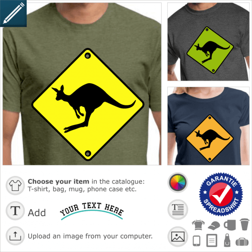 Kangaroo road sign t-shirt. kangaroo road sign, a road sign design.
