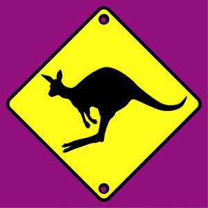 Traffic sign T-shirt. Road sign and kangaroo pictogram funny