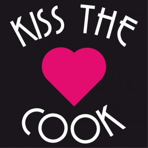 Kiss the cook, customize a cooking apron online with this heart design and arched lettering.