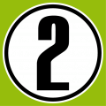 Number 2, number in thick font written in the centre of a circle.
